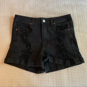 American Eagle distressed black denim mom shorts